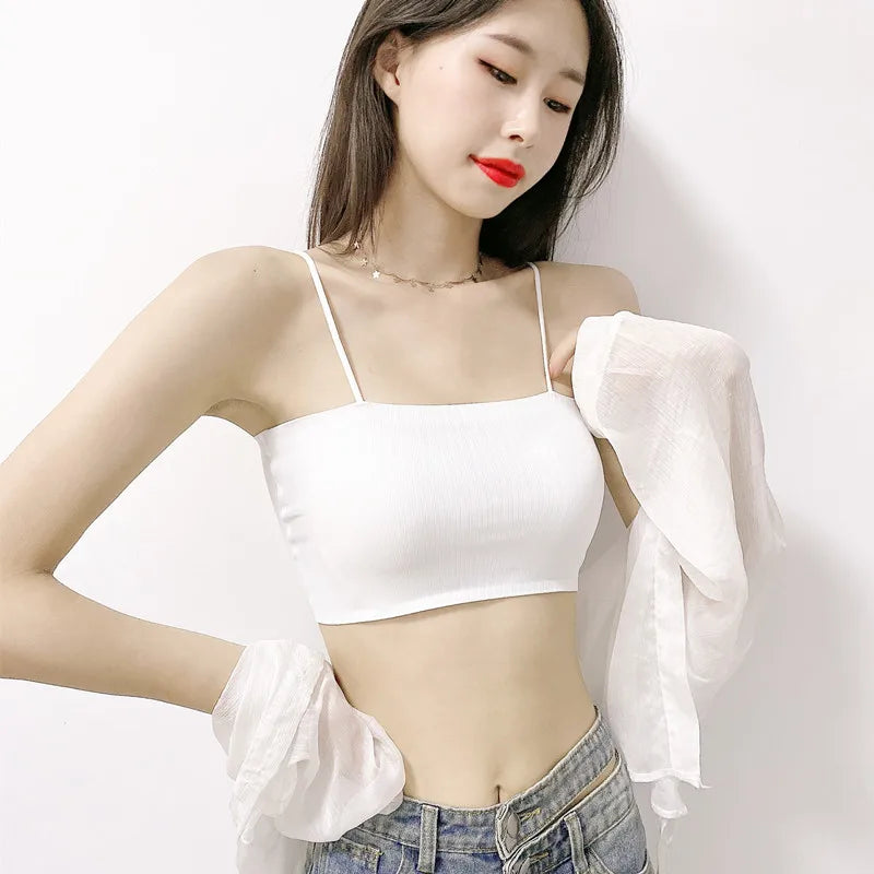 Tube Top Bras For Women Strapless Sexy Seamless Underwear Summer Crop Tops Sexy Lingerie Ice Silk Bandeau Bra Removable Pads