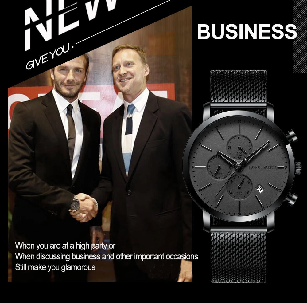 Men Watches Top Brand Fashion Multifunction Small Dial Stainless Steel Mesh Business Waterproof Wrist Watches Relogio Masculino