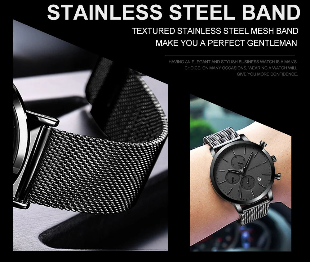 Men Watches Top Brand Fashion Multifunction Small Dial Stainless Steel Mesh Business Waterproof Wrist Watches Relogio Masculino
