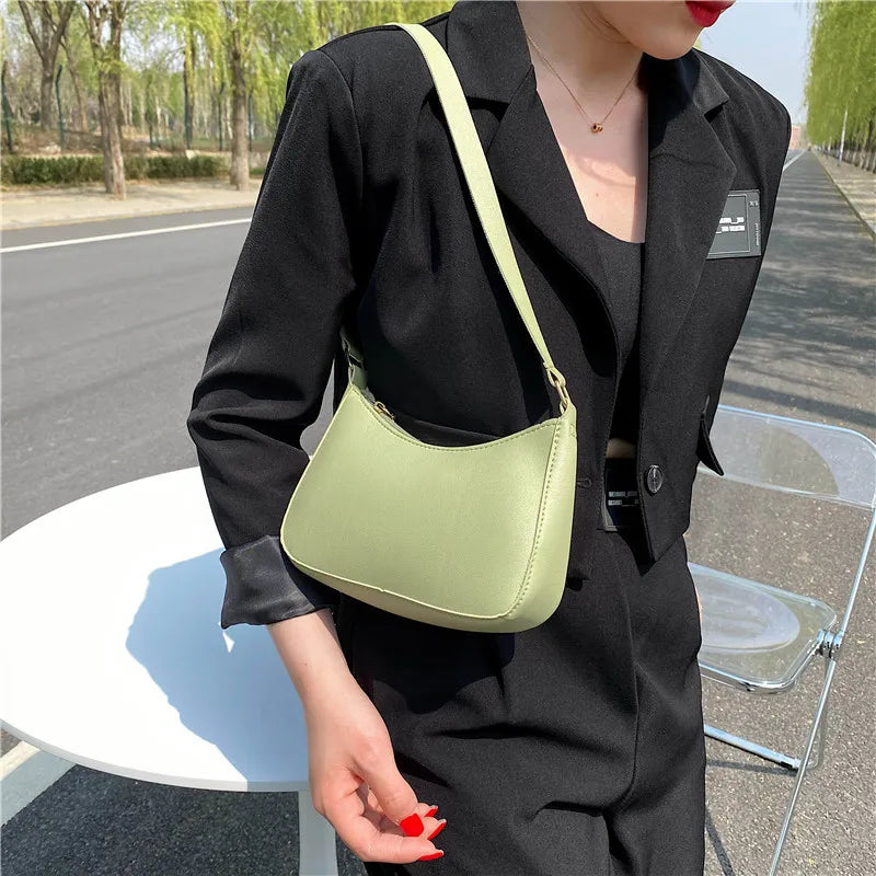 Women's Fashion Handbags Retro Solid Color PU Leather Shoulder Underarm Bag Casual Women Handbags Designer Bag