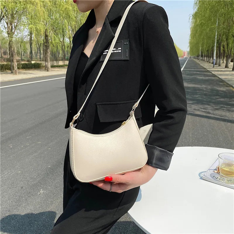 Women's Fashion Handbags Retro Solid Color PU Leather Shoulder Underarm Bag Casual Women Handbags Designer Bag