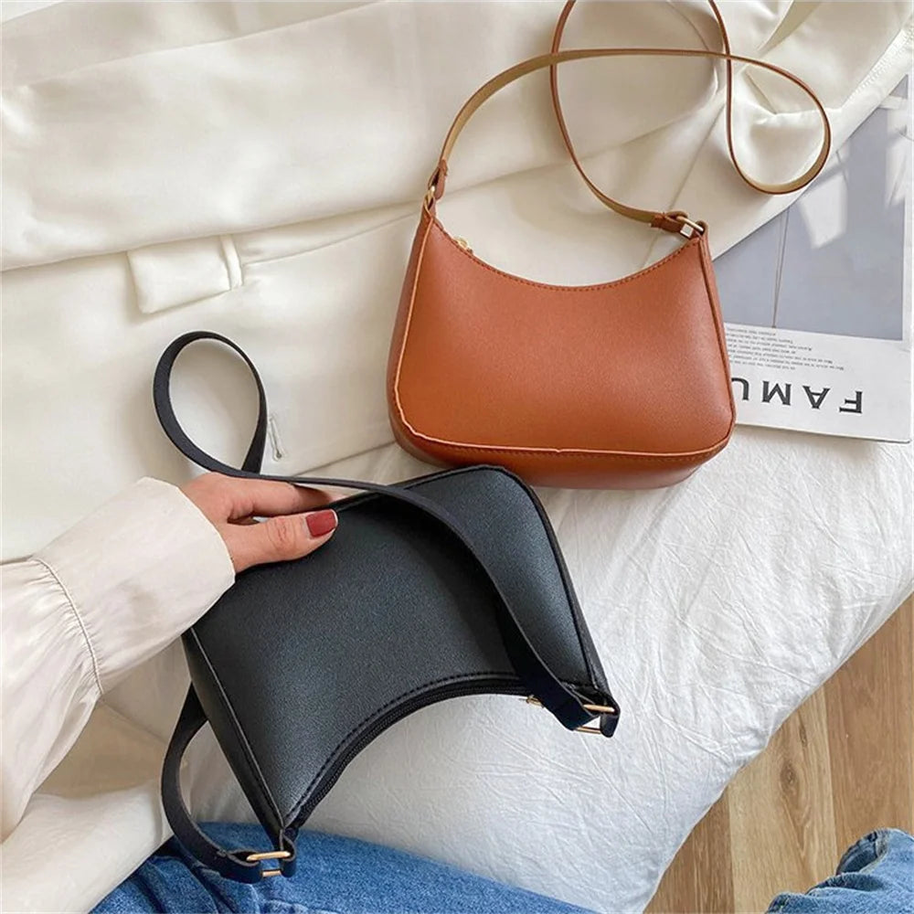 Women's Fashion Handbags Retro Solid Color PU Leather Shoulder Underarm Bag Casual Women Handbags Designer Bag