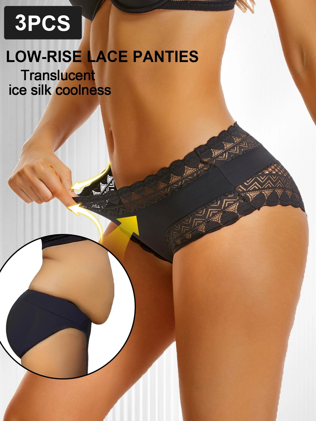 Women's underwear new summer sexy lace mid-low waist black underwear lifting buttocks and belly lightweight breathable without a