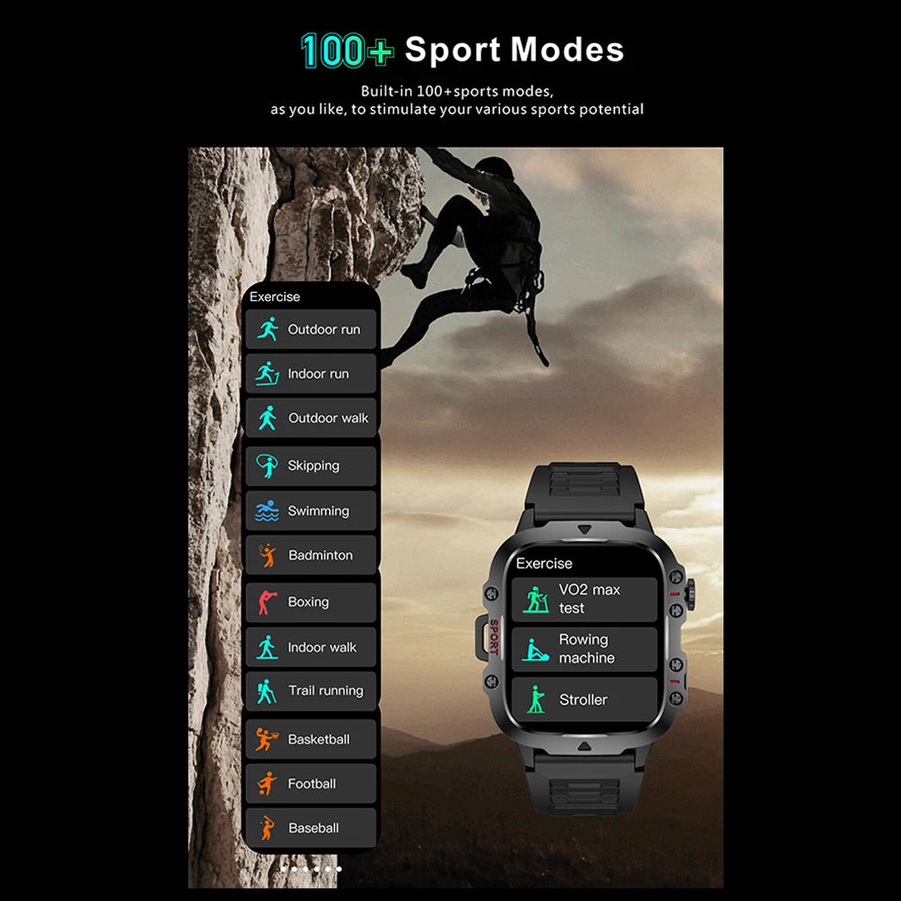 Smart Watch Men With LED Lighting Compass Sports Fitness Tracker Watch IP67 Waterproof Bluetooth Talk SmartWatch 2024