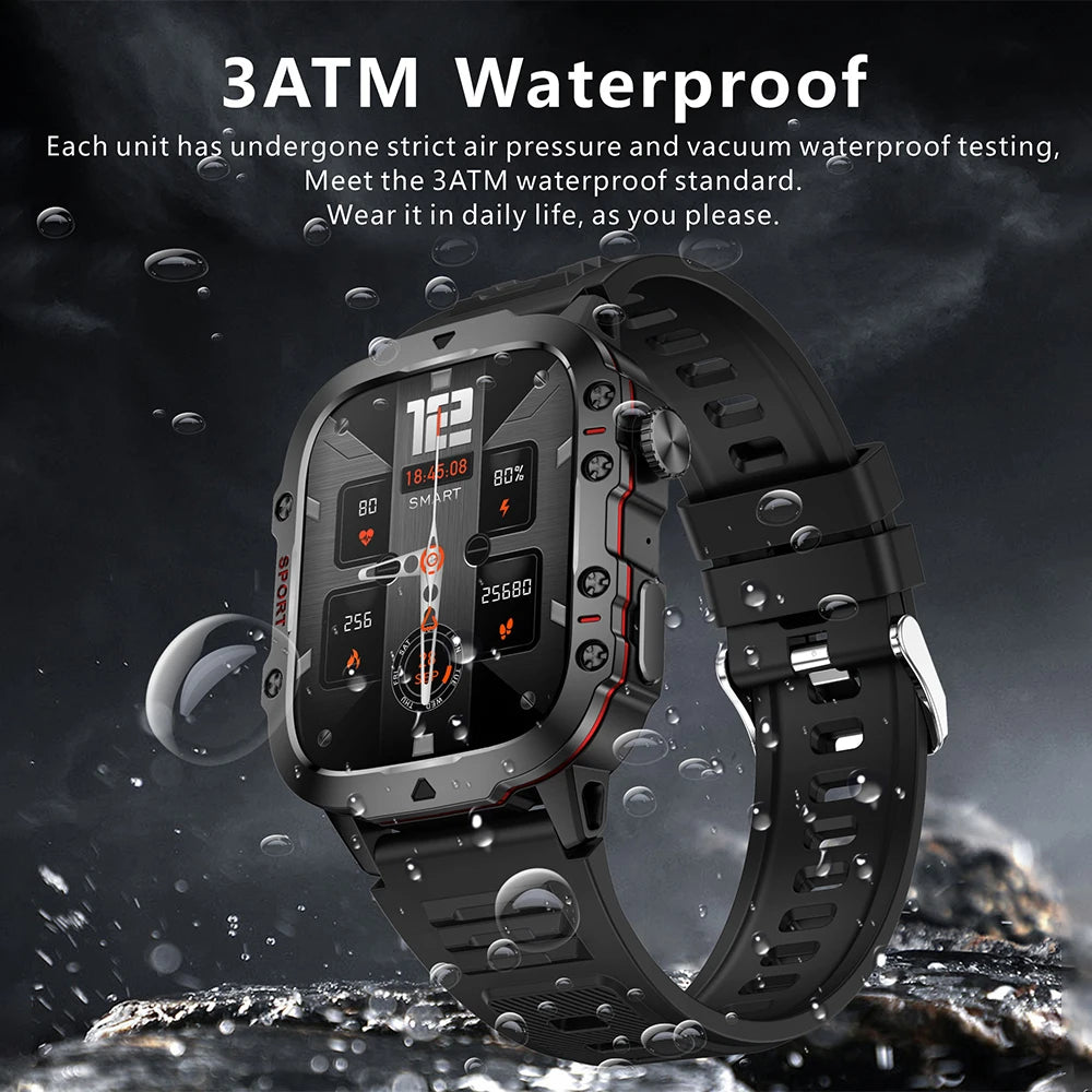 Smart Watch Men With LED Lighting Compass Sports Fitness Tracker Watch IP67 Waterproof Bluetooth Talk SmartWatch 2024