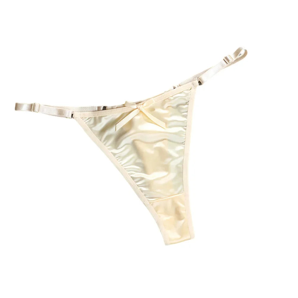 Sexy Women's Satin Soft G-Strings Thongs T-Panties Low Waist Bow Briefs Shorts Comfortable Female Underwear Трусы Женские