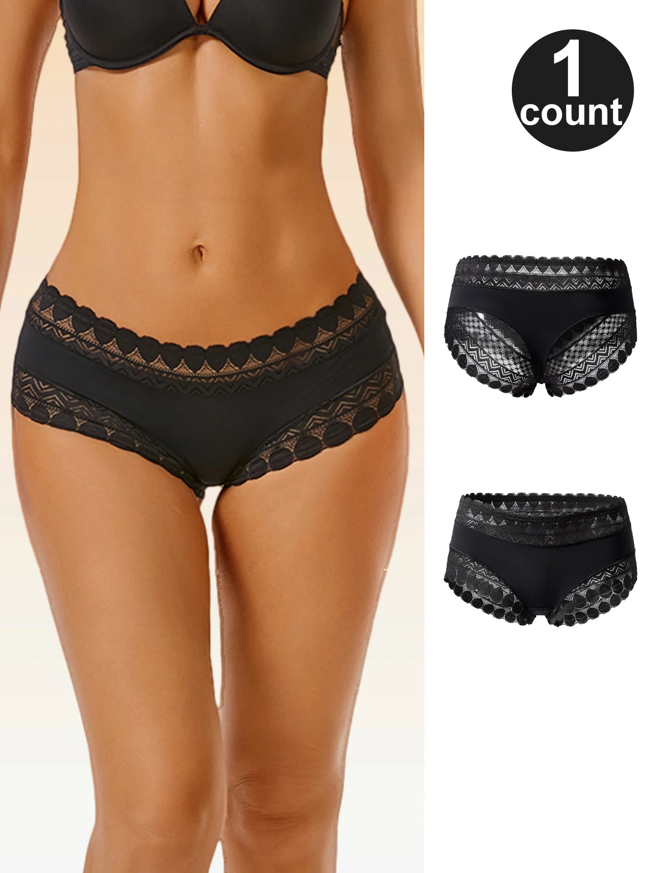 Women's underwear new summer sexy lace mid-low waist black underwear lifting buttocks and belly lightweight breathable without a