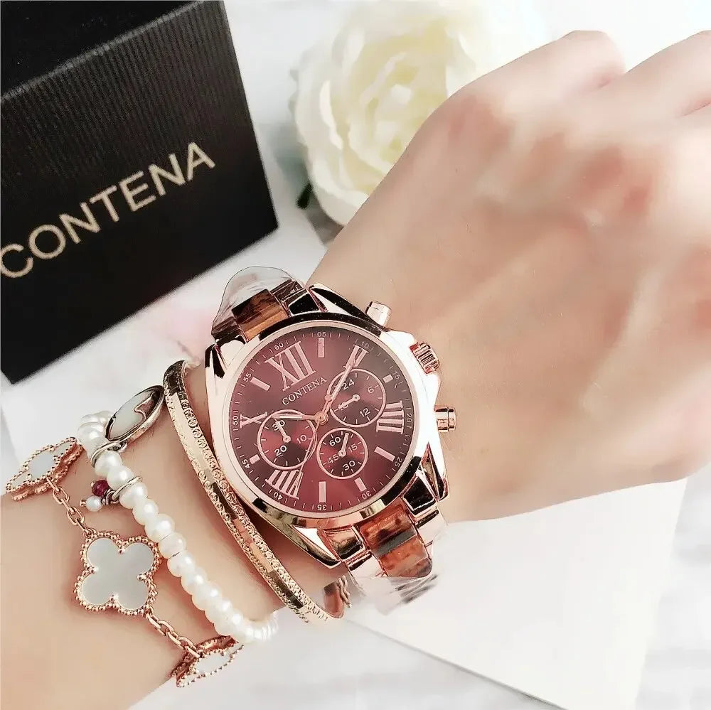The New Watch Is Made of Ceramic Macaron Adhesive Alloy and Geneva Three Eyed Six Needle Decorative Women's Fashion Quartz
