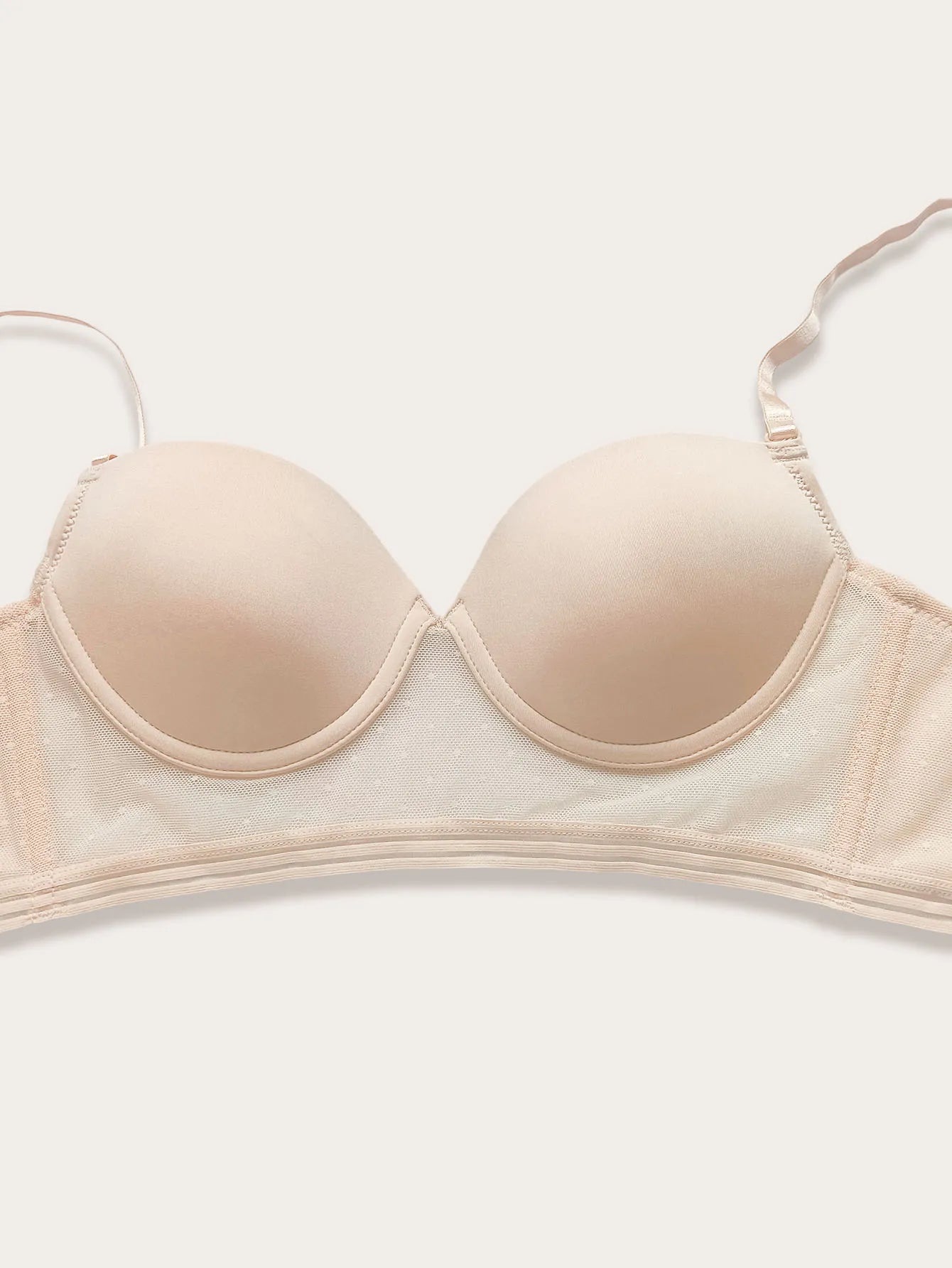 Low Back Bras for Women-Seamless Lightly Lined Invisible Backless Bra-Underwire Plunge Open Back Beige Bra