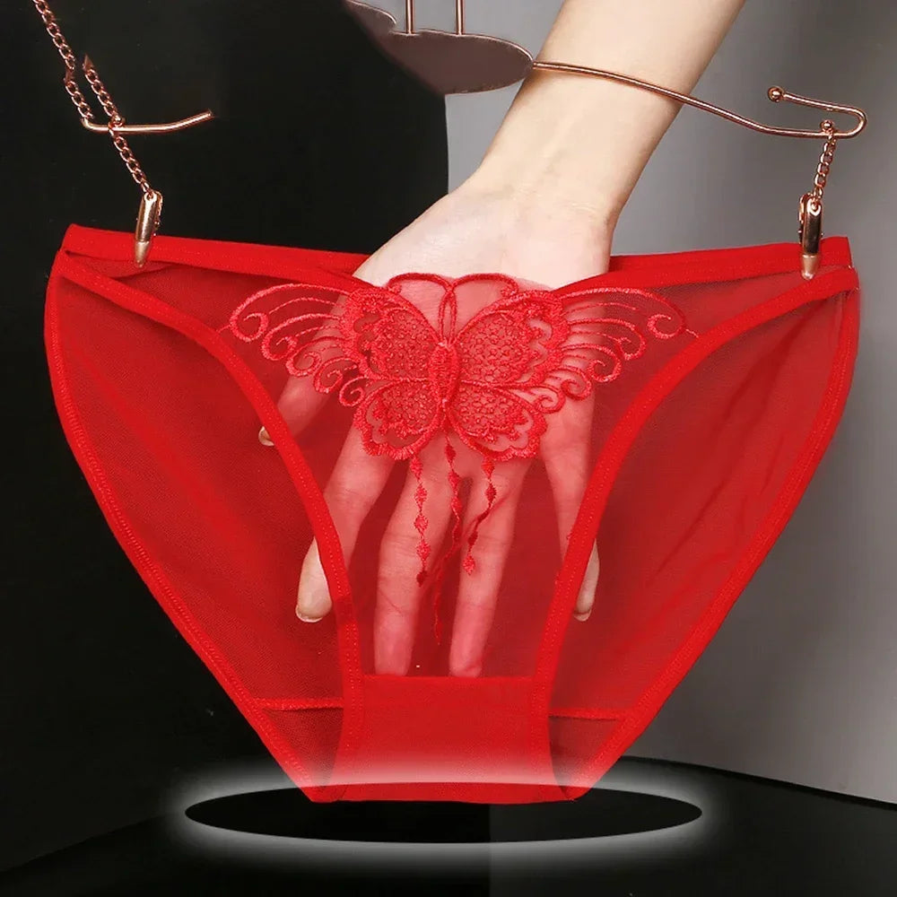 Women Sexy Underwear Lace Mesh See-through Comfortable Briefs Lace Butterfly Embroidery Breathable Low Waist Underpants