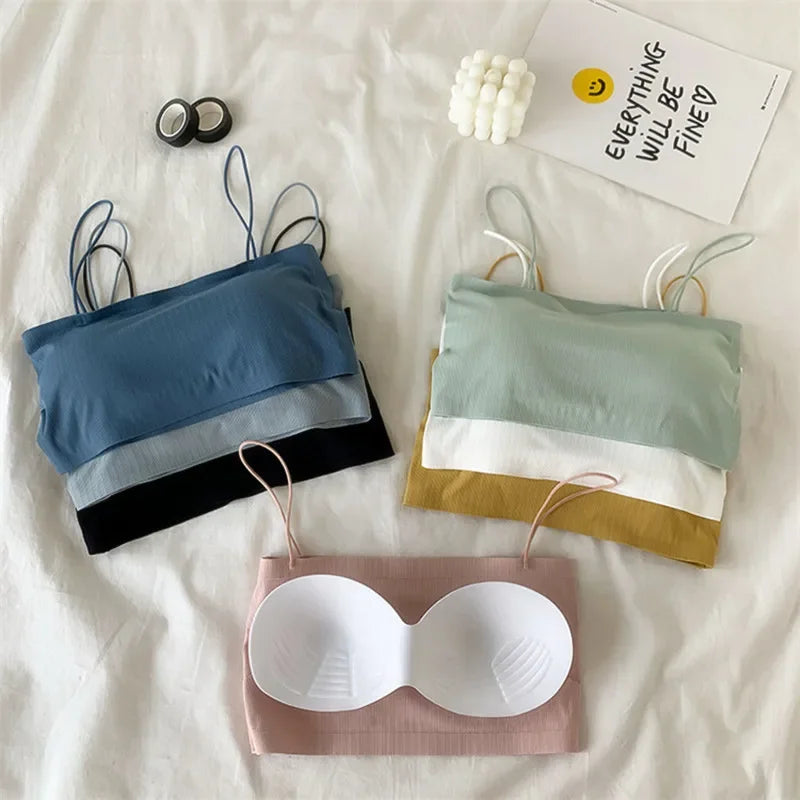 Women Sling Tube Top Sexy Bra Top Breathable Chest Pad Wearing Underwear Strapless Blouse Tube Top Bandeau