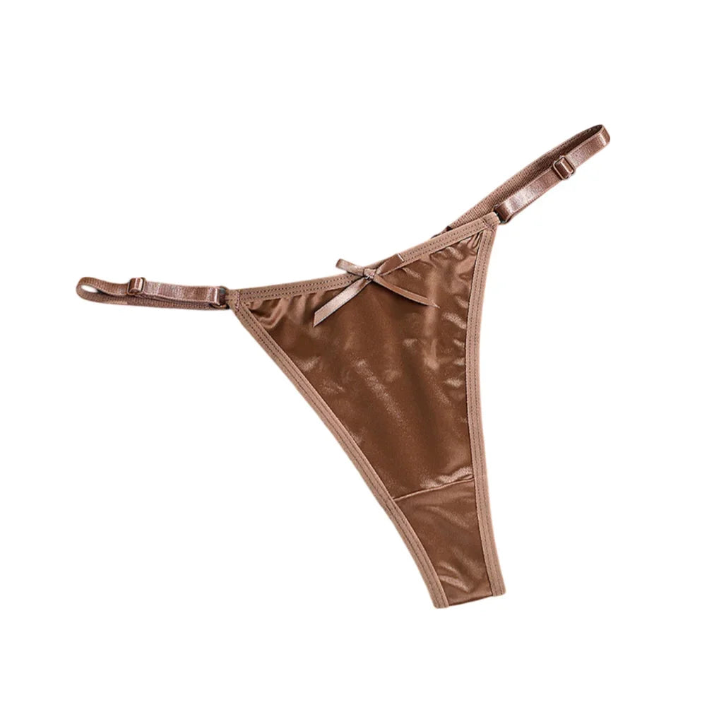 Sexy Women's Satin Soft G-Strings Thongs T-Panties Low Waist Bow Briefs Shorts Comfortable Female Underwear Трусы Женские