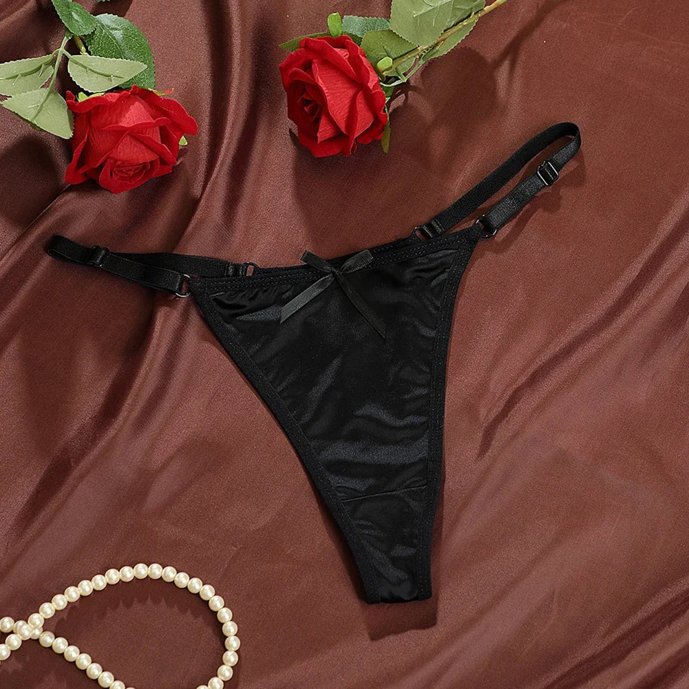 Sexy Women's Satin Soft G-Strings Thongs T-Panties Low Waist Bow Briefs Shorts Comfortable Female Underwear Трусы Женские