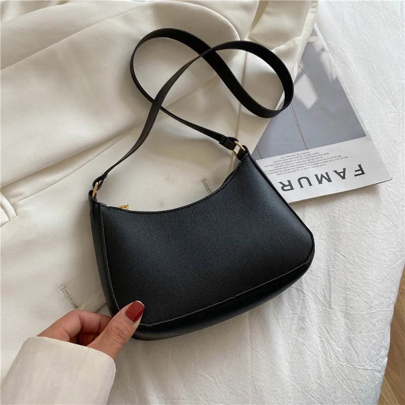 Women's Fashion Handbags Retro Solid Color PU Leather Shoulder Underarm Bag Casual Women Handbags Designer Bag