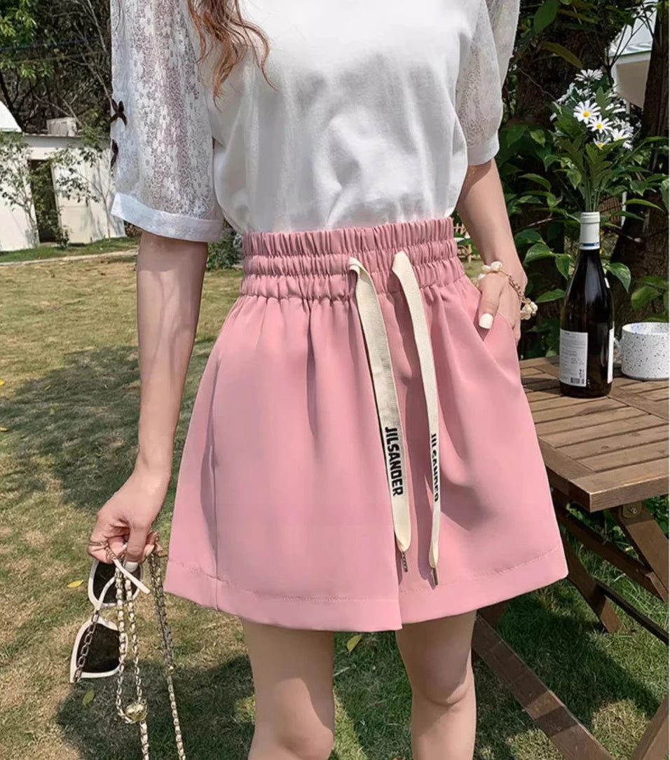 Shorts for Women Home Elastic Waist Short Pants Woman Pink Loose Elegant Classic Trend Baggy 2024 Hot Fashion Clothing Outfits