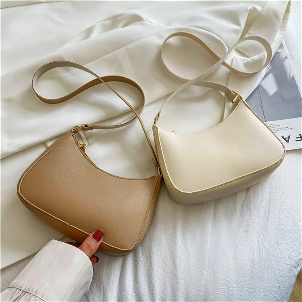 Women's Fashion Handbags Retro Solid Color PU Leather Shoulder Underarm Bag Casual Women Handbags Designer Bag