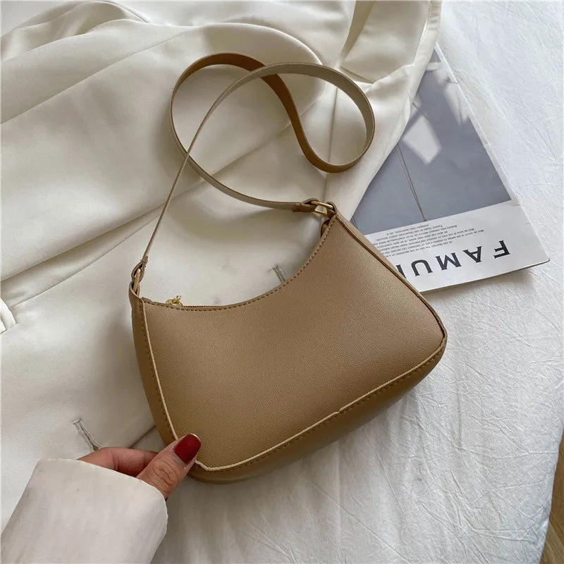 Women's Fashion Handbags Retro Solid Color PU Leather Shoulder Underarm Bag Casual Women Handbags Designer Bag