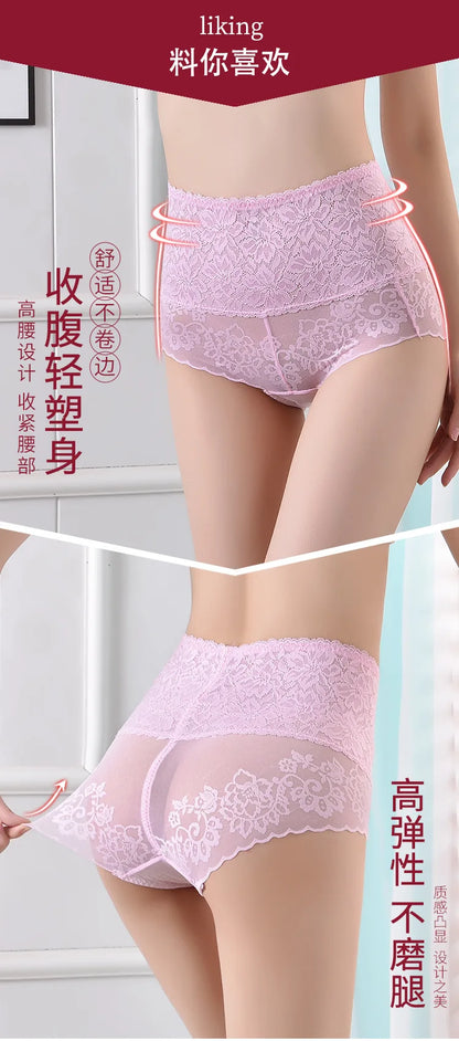 Women's underwear sexy  lace high waist elastic female panties antibacterial transparent  high quality ladies lingerie