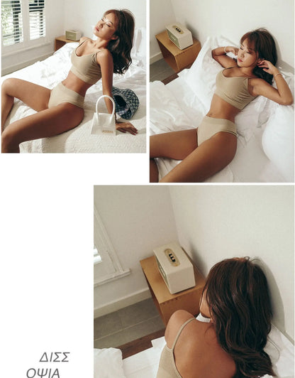 Women Seamless Bra Set Sexy Thong Low Waist Panties Wire Free Bra Bralette Lingerie Wireless Brassiere Cotton Female Underwear