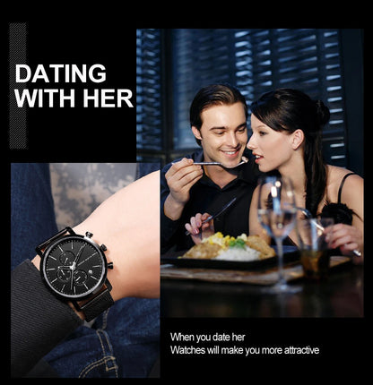 Men Watches Top Brand Fashion Multifunction Small Dial Stainless Steel Mesh Business Waterproof Wrist Watches Relogio Masculino