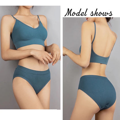 Women Bra Set Sexy Lingerie Female Underwear Bralette Ribbed Tops Girls Fashion Brassiere Basic Stretchy Tank Crop Tops Suit