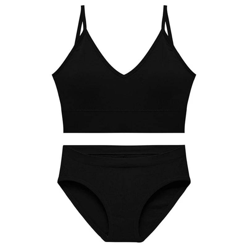 Women Bra Set Sexy Lingerie Female Underwear Bralette Ribbed Tops Girls Fashion Brassiere Basic Stretchy Tank Crop Tops Suit