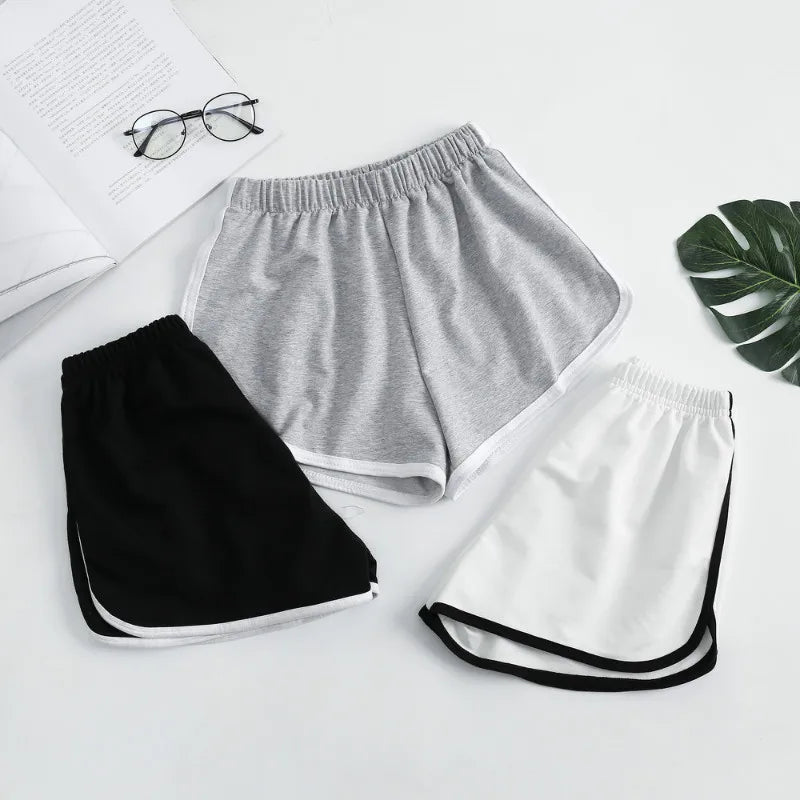 Striped Sports Shorts for Women, Simple Loose Shorts, Casual Slimming Short for Ladies, High Waisted, Monochrome, Summer Fashion