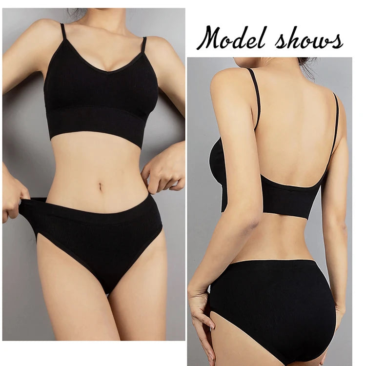 Women Bra Set Sexy Lingerie Female Underwear Bralette Ribbed Tops Girls Fashion Brassiere Basic Stretchy Tank Crop Tops Suit