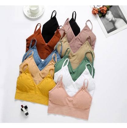 Women Bra Set Sexy Lingerie Female Underwear Bralette Ribbed Tops Girls Fashion Brassiere Basic Stretchy Tank Crop Tops Suit