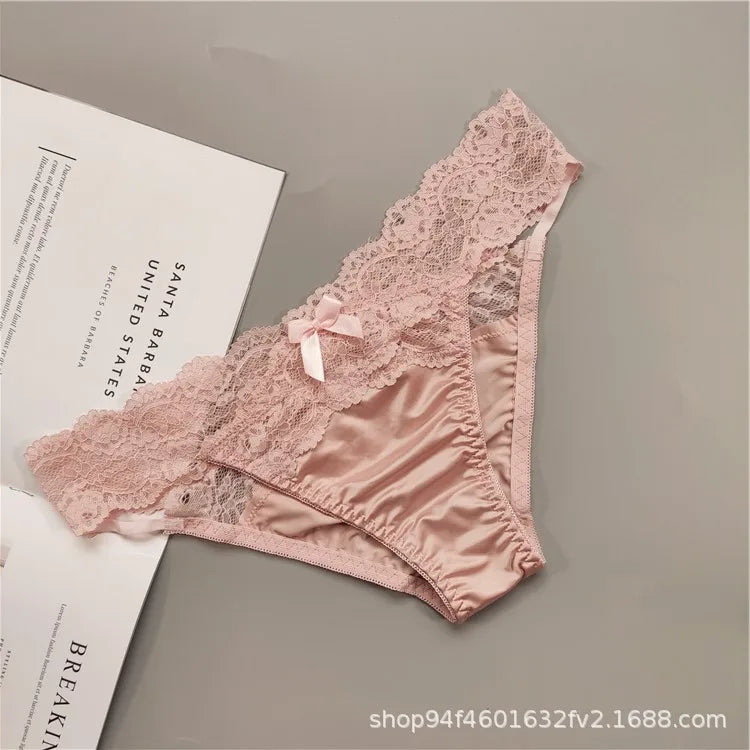 Underwear Women Sexy Lace Thong Pants Female Hollow Out Panties Low Waist Fashion Underpants New Ladies Bow Underwear Shorts