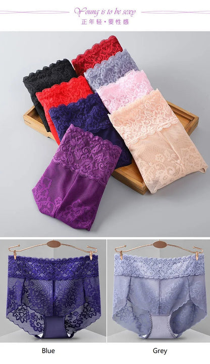 Women's underwear sexy  lace high waist elastic female panties antibacterial transparent  high quality ladies lingerie