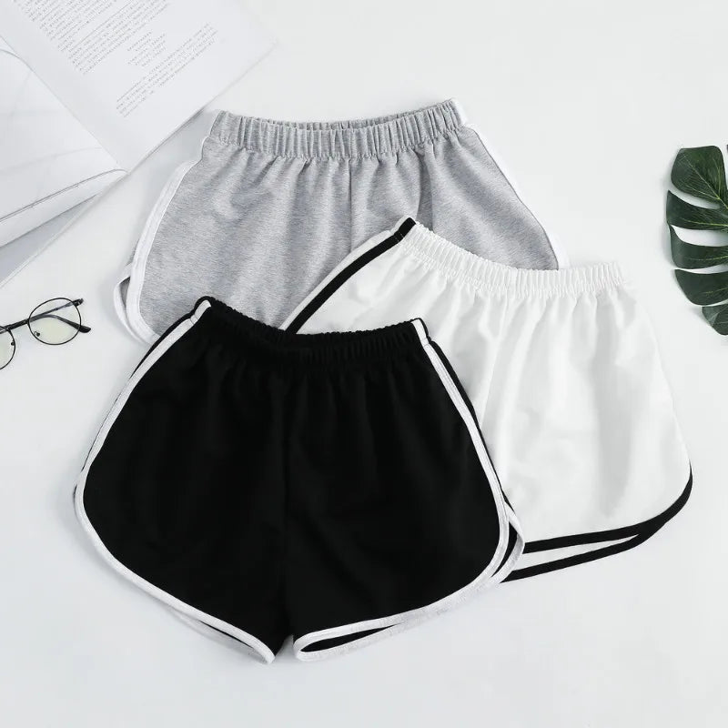 Striped Sports Shorts for Women, Simple Loose Shorts, Casual Slimming Short for Ladies, High Waisted, Monochrome, Summer Fashion