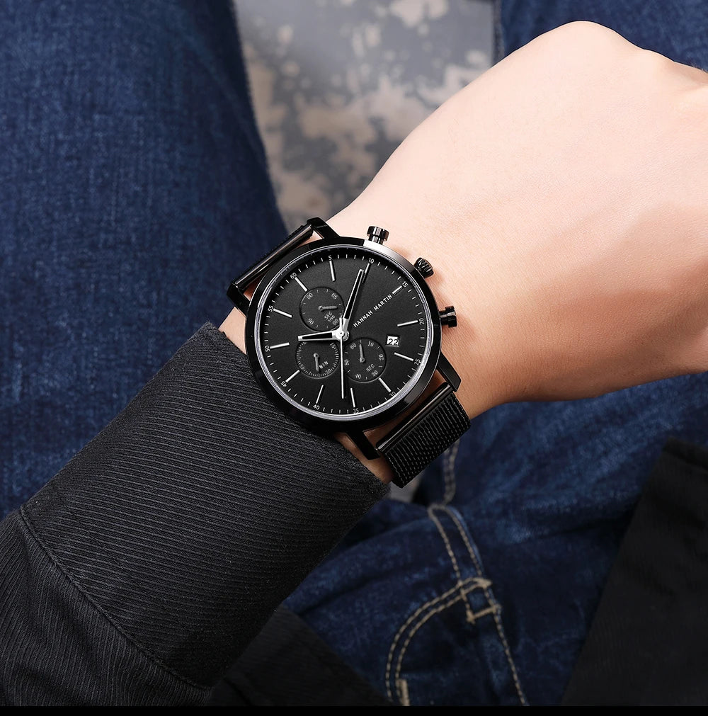 Men Watches Top Brand Fashion Multifunction Small Dial Stainless Steel Mesh Business Waterproof Wrist Watches Relogio Masculino