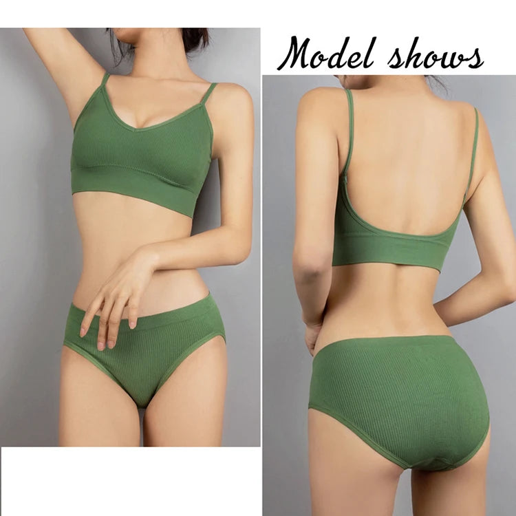 Women Bra Set Sexy Lingerie Female Underwear Bralette Ribbed Tops Girls Fashion Brassiere Basic Stretchy Tank Crop Tops Suit