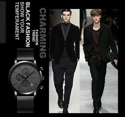 Men Watches Top Brand Fashion Multifunction Small Dial Stainless Steel Mesh Business Waterproof Wrist Watches Relogio Masculino