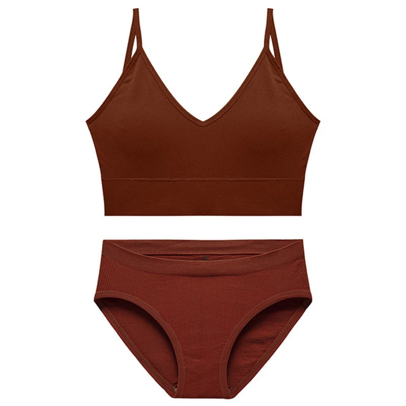 Women Bra Set Sexy Lingerie Female Underwear Bralette Ribbed Tops Girls Fashion Brassiere Basic Stretchy Tank Crop Tops Suit