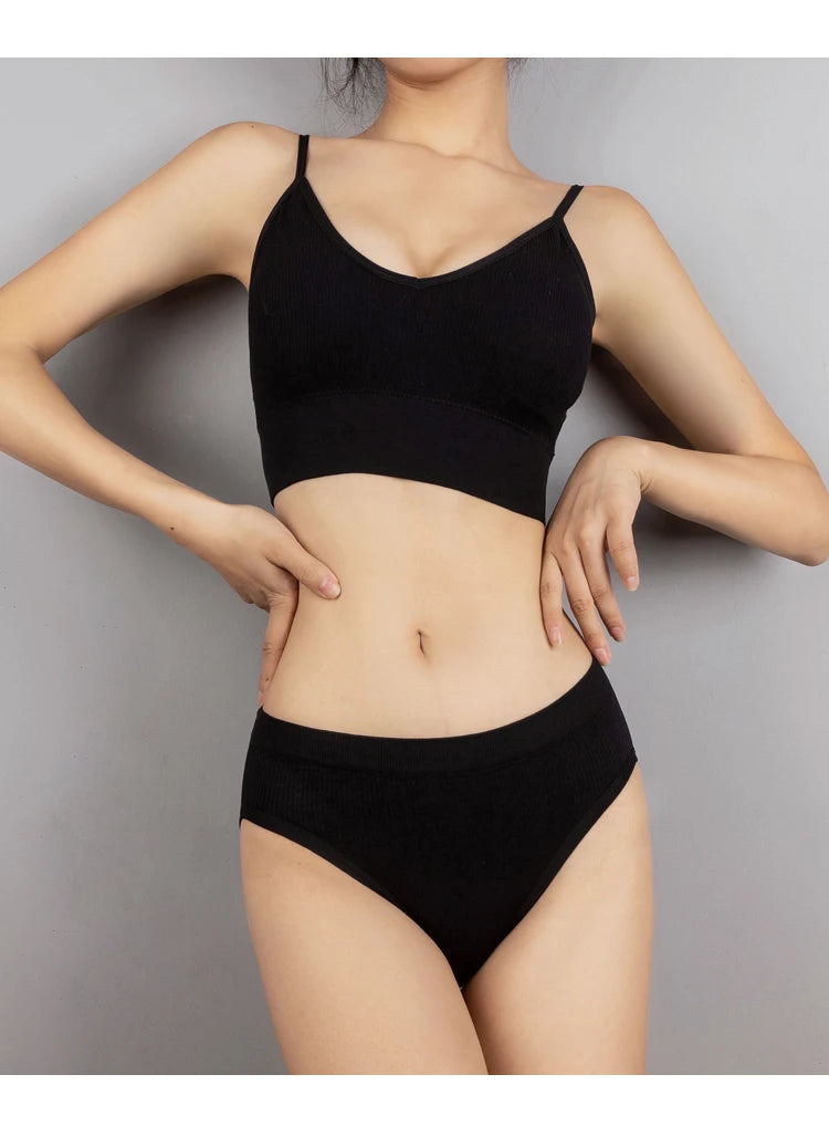 Women Bra Set Sexy Lingerie Female Underwear Bralette Ribbed Tops Girls Fashion Brassiere Basic Stretchy Tank Crop Tops Suit