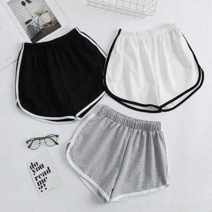 Striped Sports Shorts for Women, Simple Loose Shorts, Casual Slimming Short for Ladies, High Waisted, Monochrome, Summer Fashion