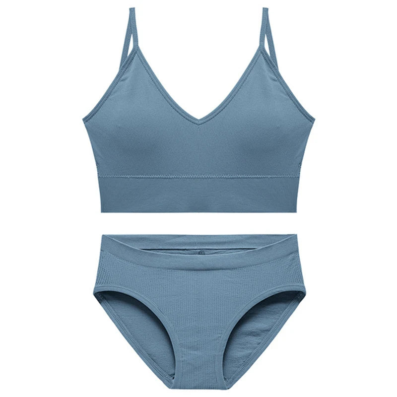 Women Bra Set Sexy Lingerie Female Underwear Bralette Ribbed Tops Girls Fashion Brassiere Basic Stretchy Tank Crop Tops Suit