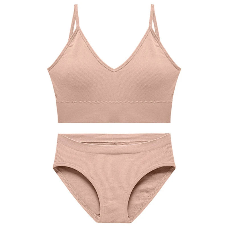 Women Bra Set Sexy Lingerie Female Underwear Bralette Ribbed Tops Girls Fashion Brassiere Basic Stretchy Tank Crop Tops Suit