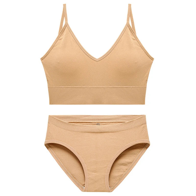 Women Bra Set Sexy Lingerie Female Underwear Bralette Ribbed Tops Girls Fashion Brassiere Basic Stretchy Tank Crop Tops Suit
