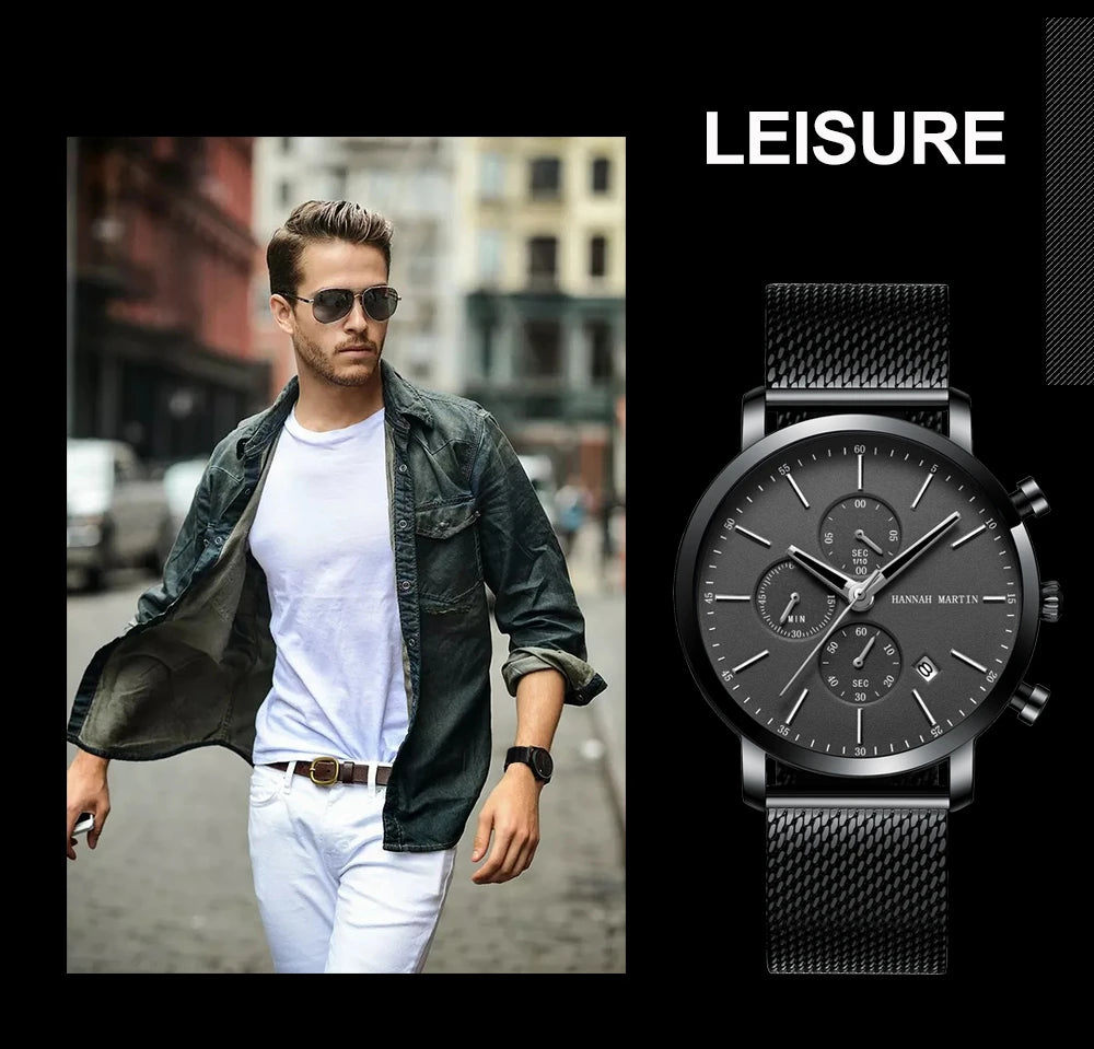 Men Watches Top Brand Fashion Multifunction Small Dial Stainless Steel Mesh Business Waterproof Wrist Watches Relogio Masculino