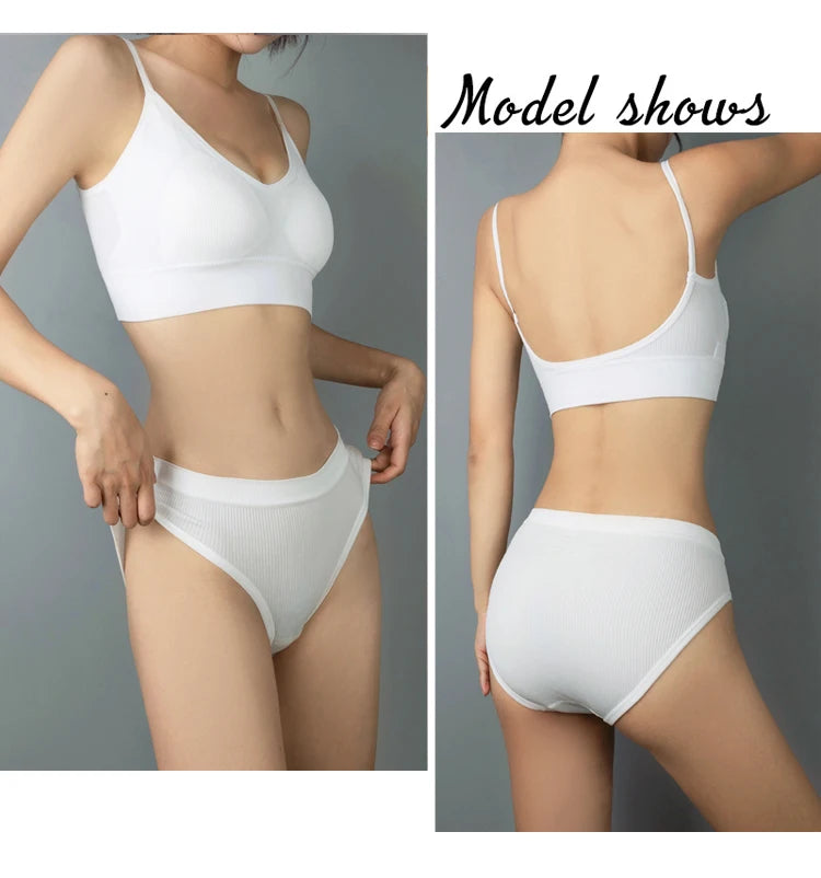 Women Bra Set Sexy Lingerie Female Underwear Bralette Ribbed Tops Girls Fashion Brassiere Basic Stretchy Tank Crop Tops Suit