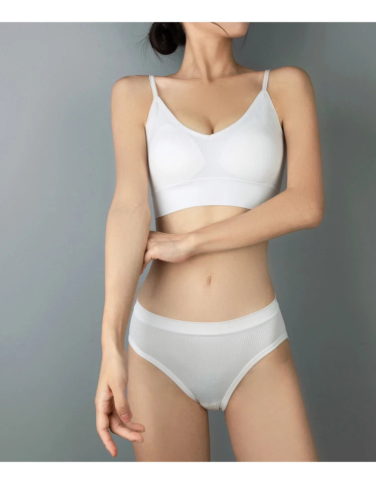 Women Bra Set Sexy Lingerie Female Underwear Bralette Ribbed Tops Girls Fashion Brassiere Basic Stretchy Tank Crop Tops Suit