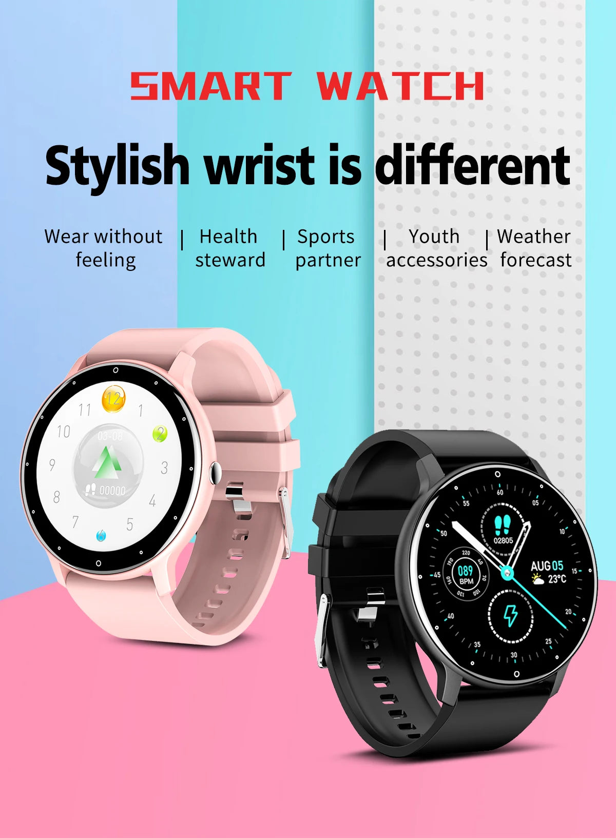 Women's smart watches Real-Time Weather Forecast Activity Tracker Whatsapp Notification Reminder IP67 Waterproof Smartwatches