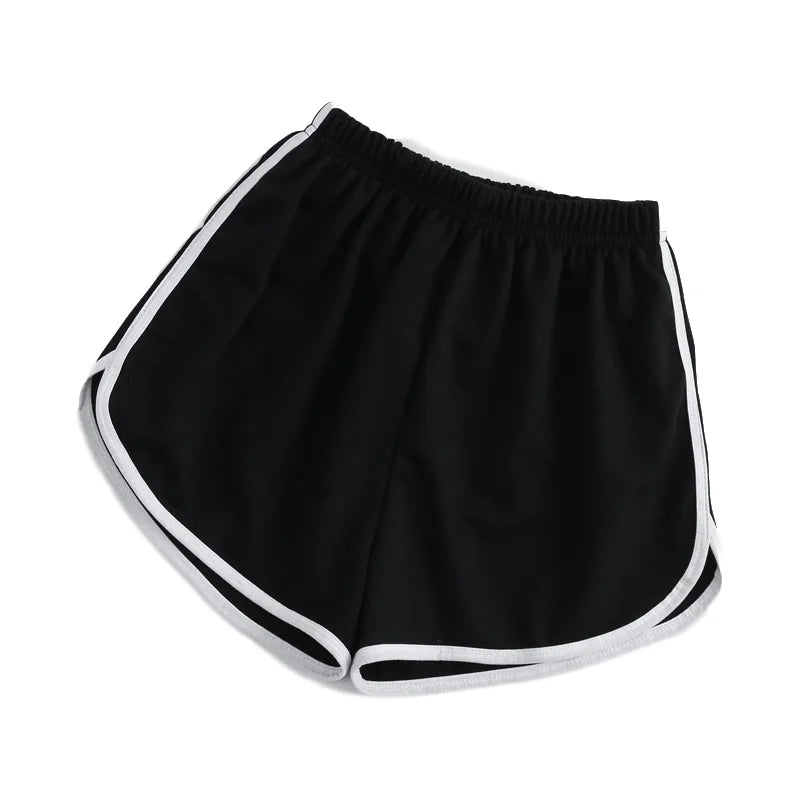 Striped Sports Shorts for Women, Simple Loose Shorts, Casual Slimming Short for Ladies, High Waisted, Monochrome, Summer Fashion