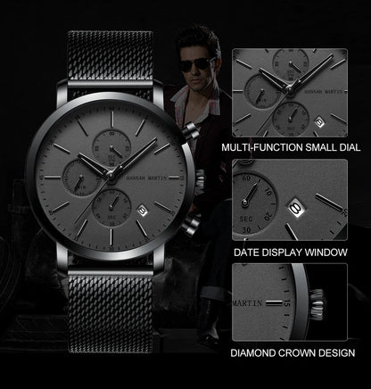 Men Watches Top Brand Fashion Multifunction Small Dial Stainless Steel Mesh Business Waterproof Wrist Watches Relogio Masculino