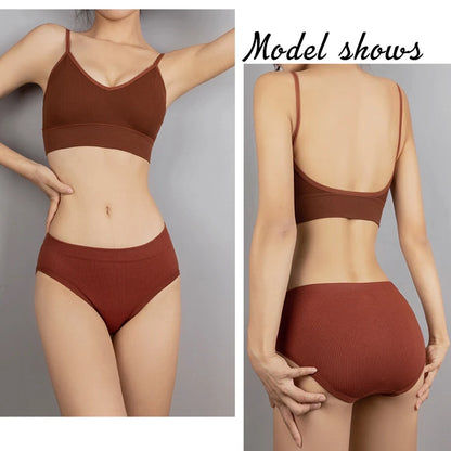 Women Bra Set Sexy Lingerie Female Underwear Bralette Ribbed Tops Girls Fashion Brassiere Basic Stretchy Tank Crop Tops Suit