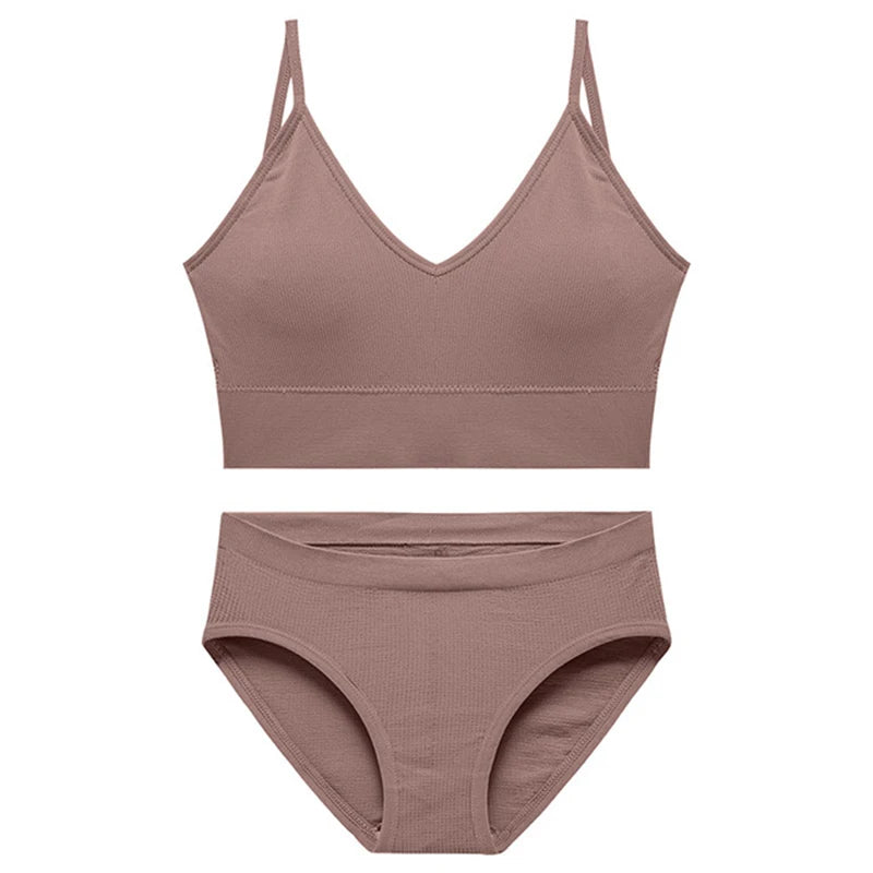 Women Bra Set Sexy Lingerie Female Underwear Bralette Ribbed Tops Girls Fashion Brassiere Basic Stretchy Tank Crop Tops Suit