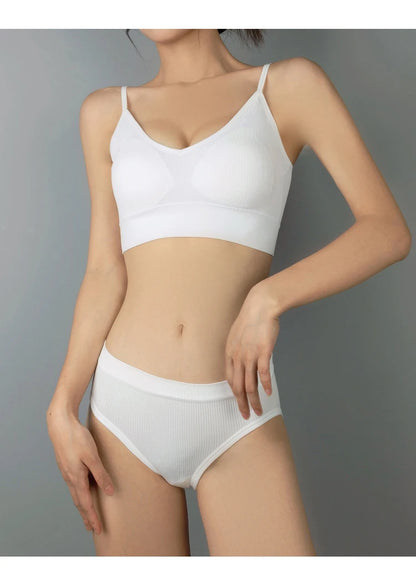 Women Bra Set Sexy Lingerie Female Underwear Bralette Ribbed Tops Girls Fashion Brassiere Basic Stretchy Tank Crop Tops Suit